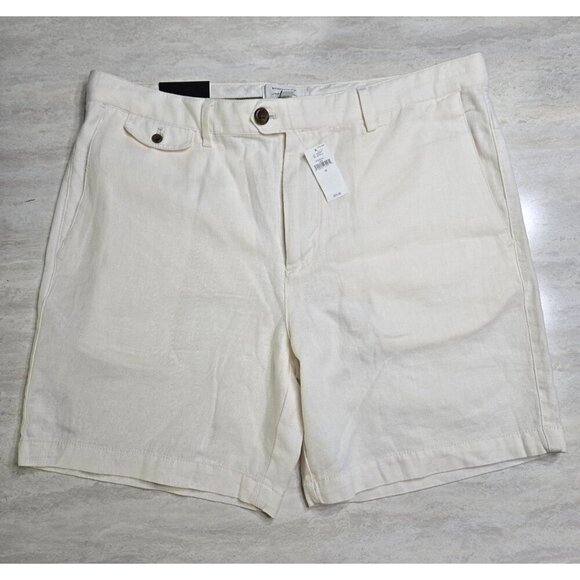 Banana Republic Mens Linen Blend Shorts 35 Regular Fit Ivory Summer Coastal